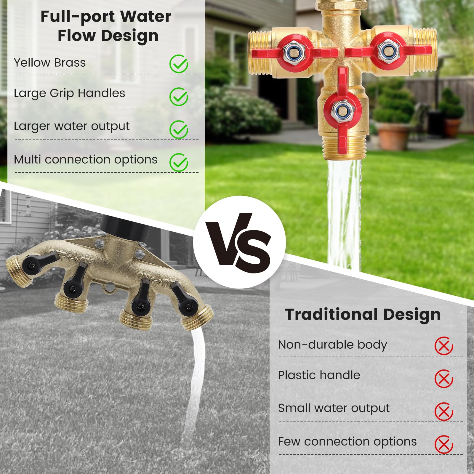 FINEST+ solid brass construction resists rust for durable garden use.
