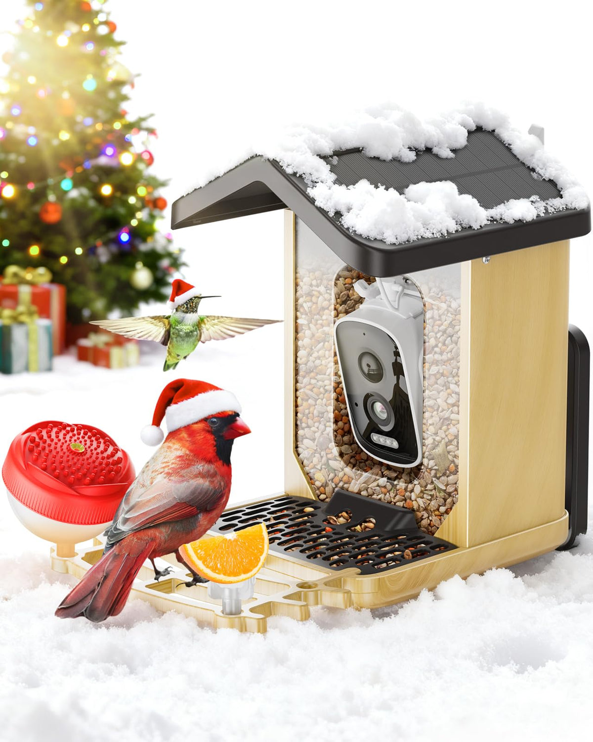 Fingarden Bird Feeder with Camera front view showing real-time bird watching benefits