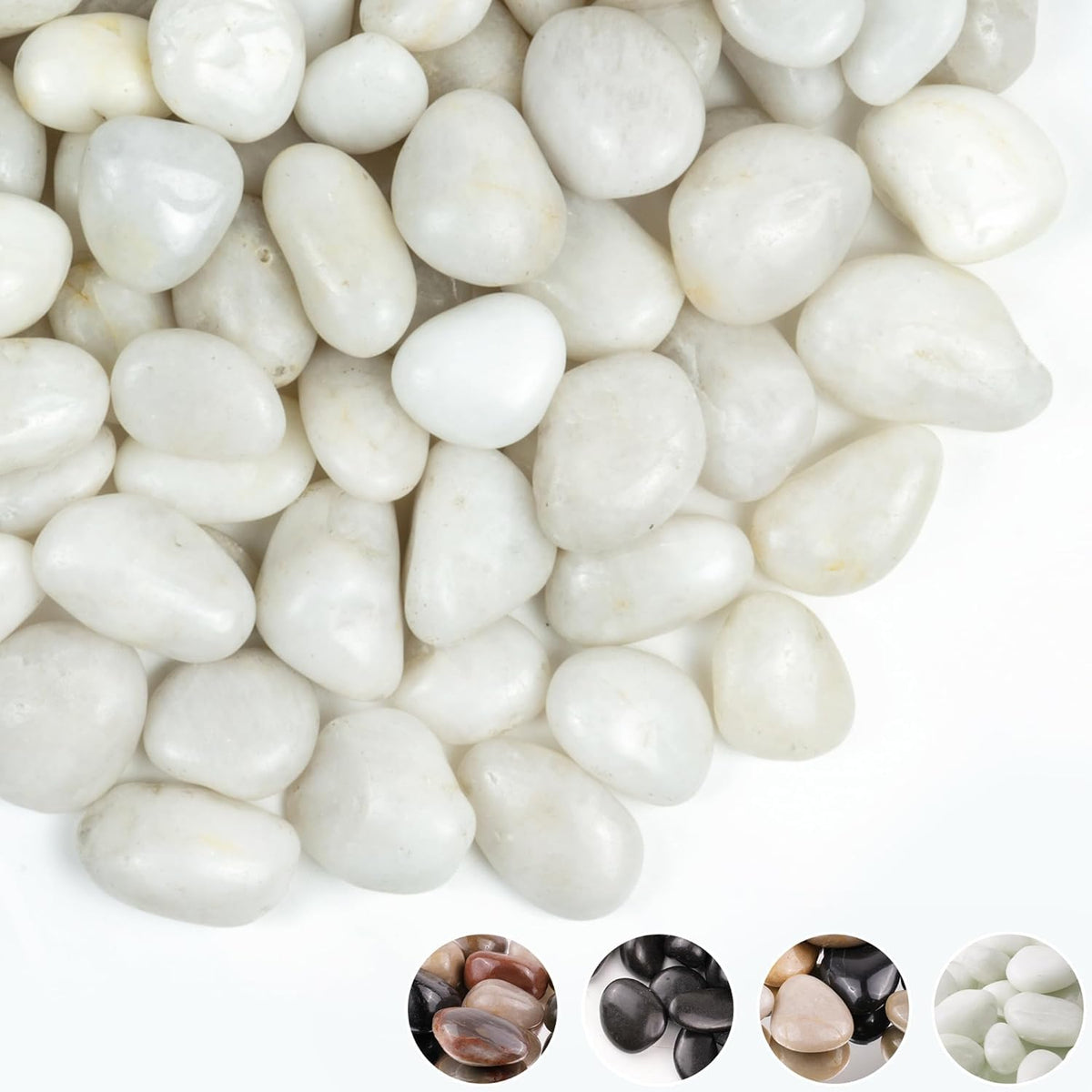 FINIKIS white pebbles 1-2 inch for plant drainage and decorative display.