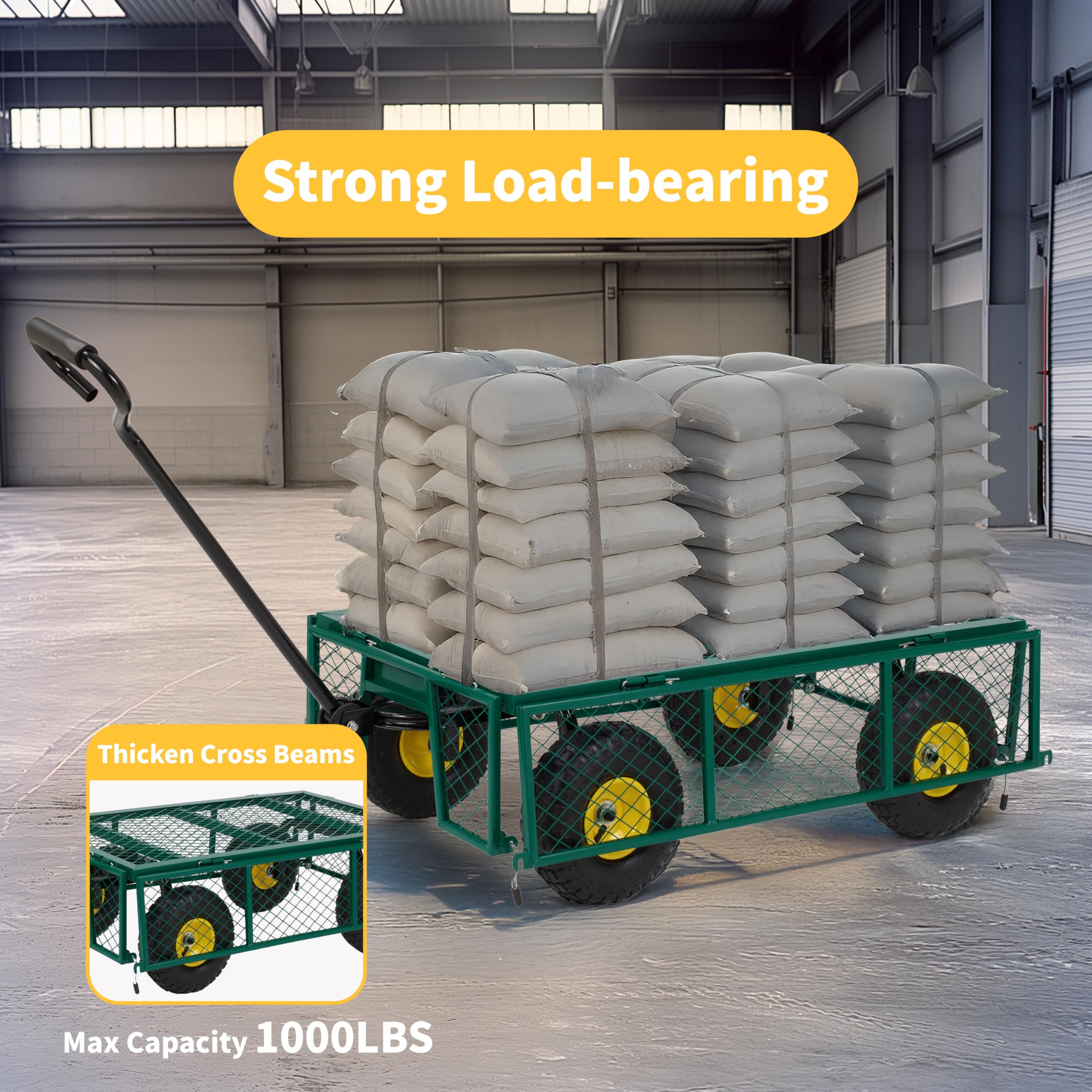 Finnhomy cart with 10-inch flat-free wheels handles varied surfaces.