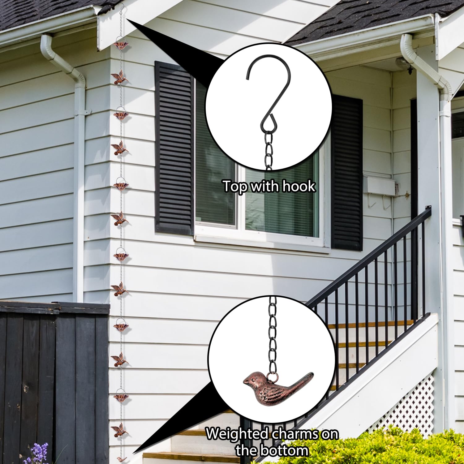 Finphoon copper rain chain finish resists rust and maintains charm outdoors.