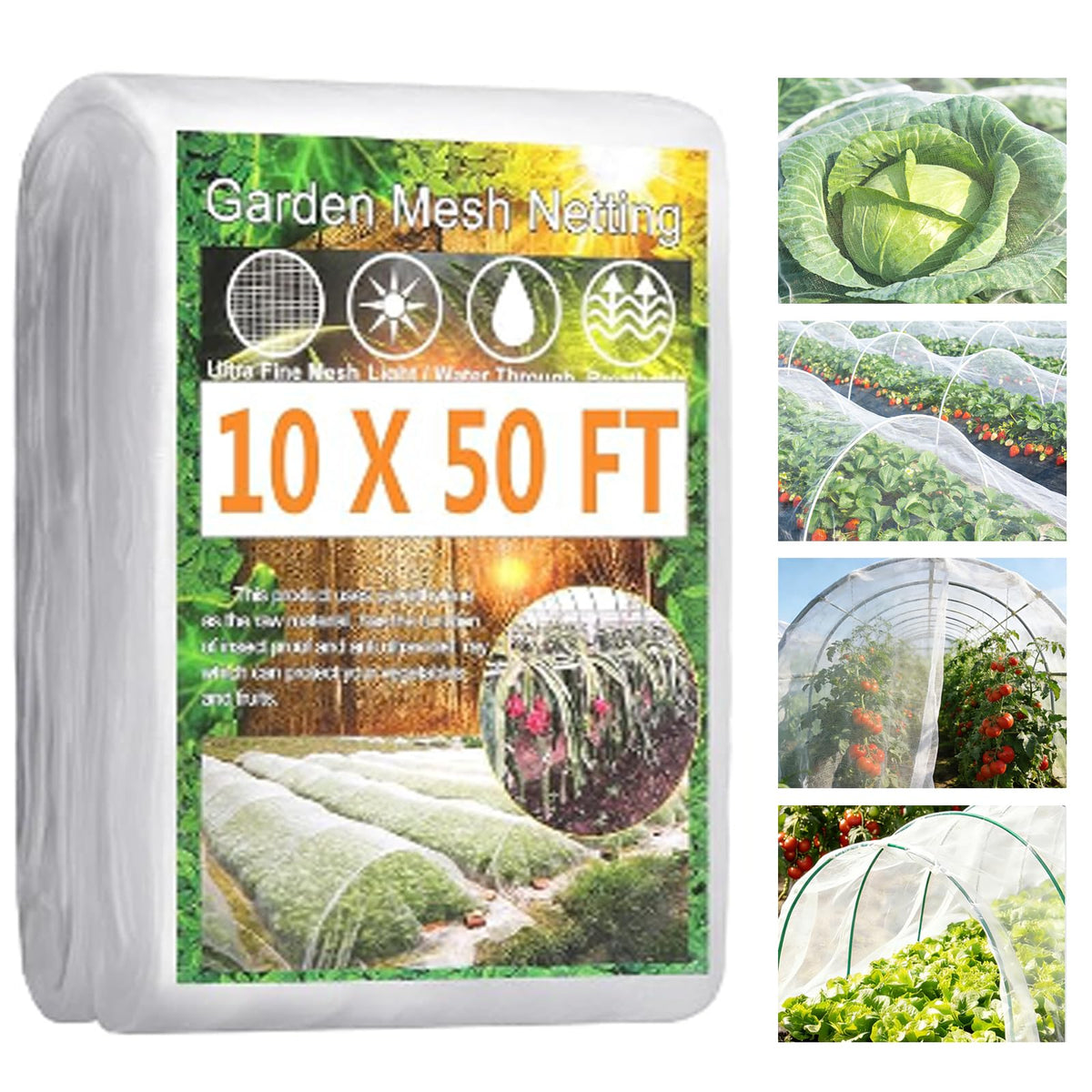 Fippy garden netting pest barrier 10x50ft protecting vegetables while allowing airflow.