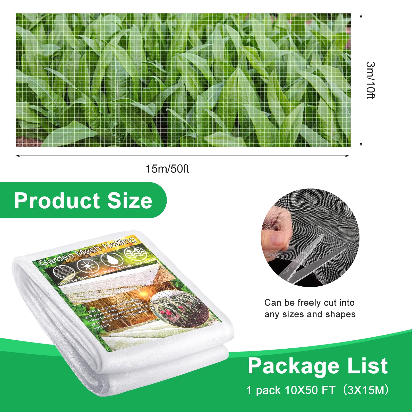Fippy insect netting 0.8mm mesh for breathable vegetable protection against pests.