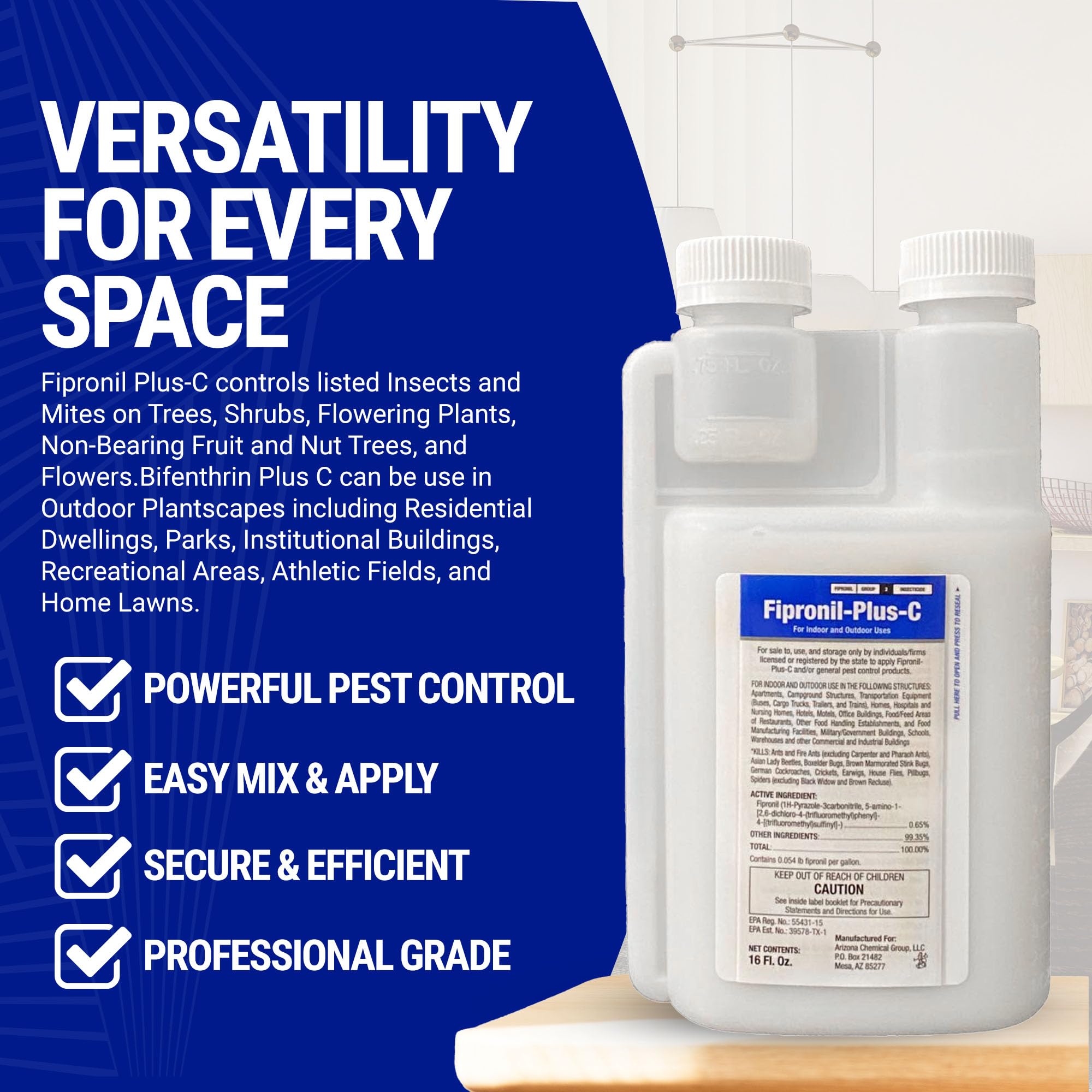 Fipronil Plus C cellulose entrapment technology offers long-lasting protection.