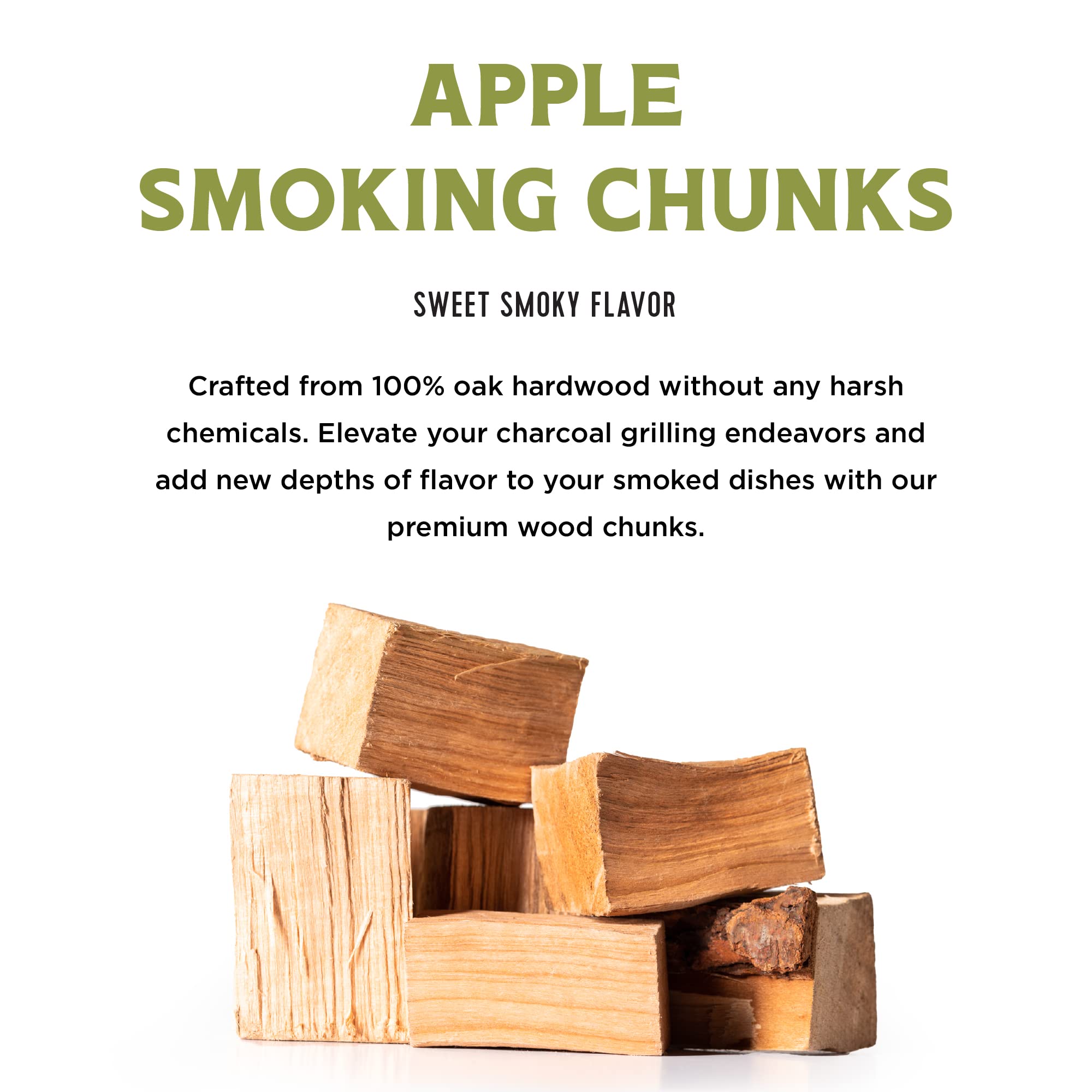 Fire and Flavor Apple Wood Chunks on a charcoal grill add a subtle sweet smoke.
