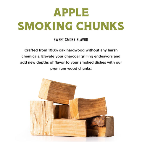 Fire and Flavor Apple Wood Chunks on a charcoal grill add a subtle sweet smoke.