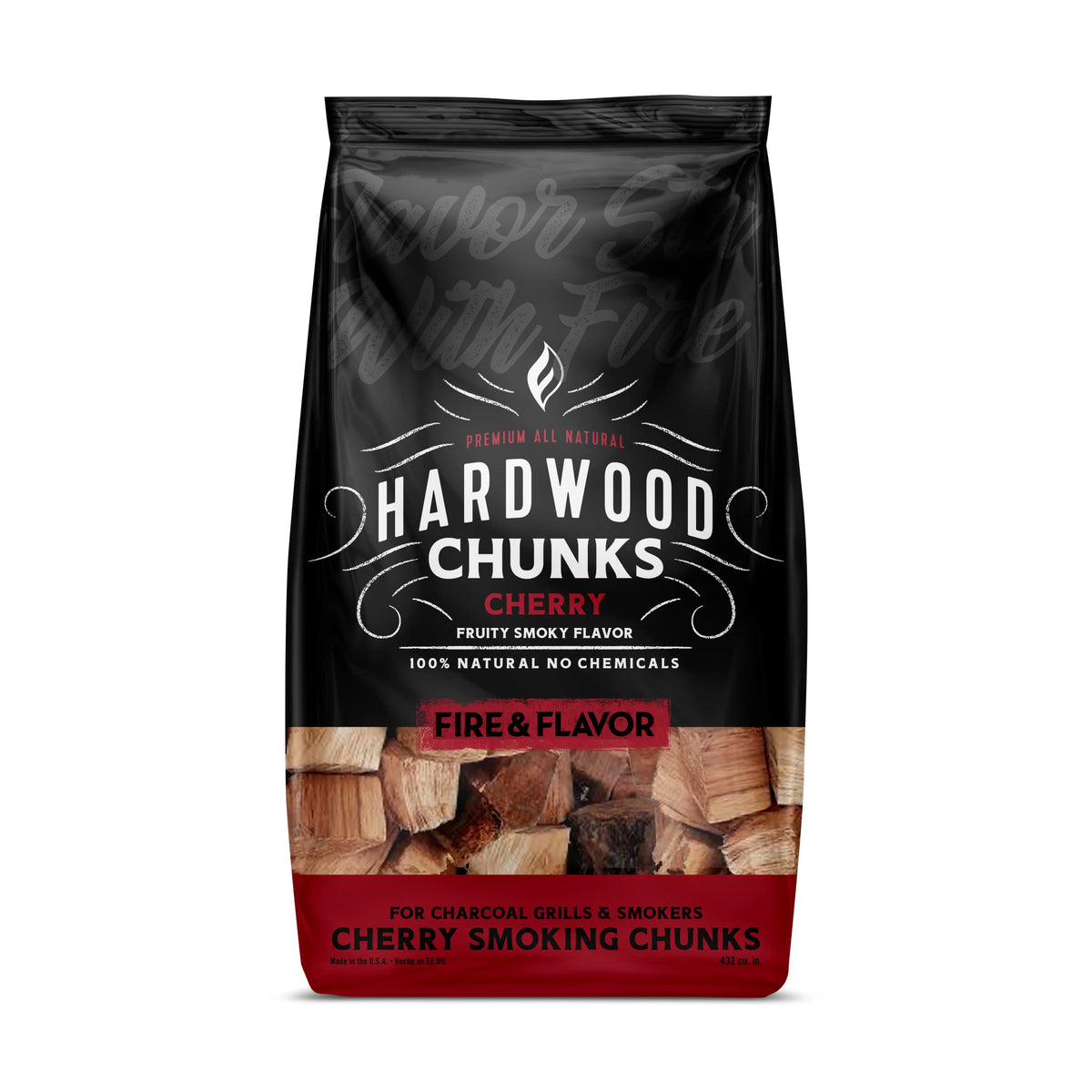 Fire and Flavor cherry wood chunks in large bits for long-lasting smoke and sweet flavor