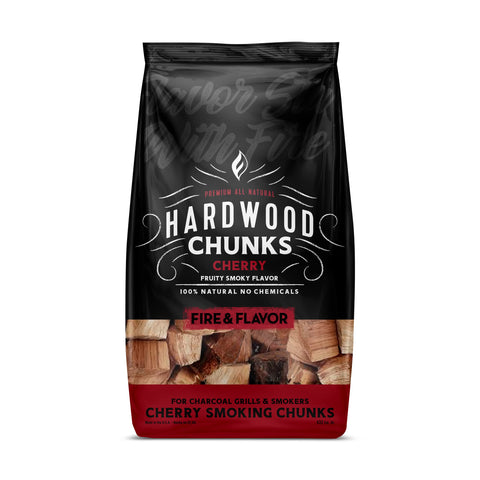 Fire and Flavor cherry wood chunks in large bits for long-lasting smoke and sweet flavor