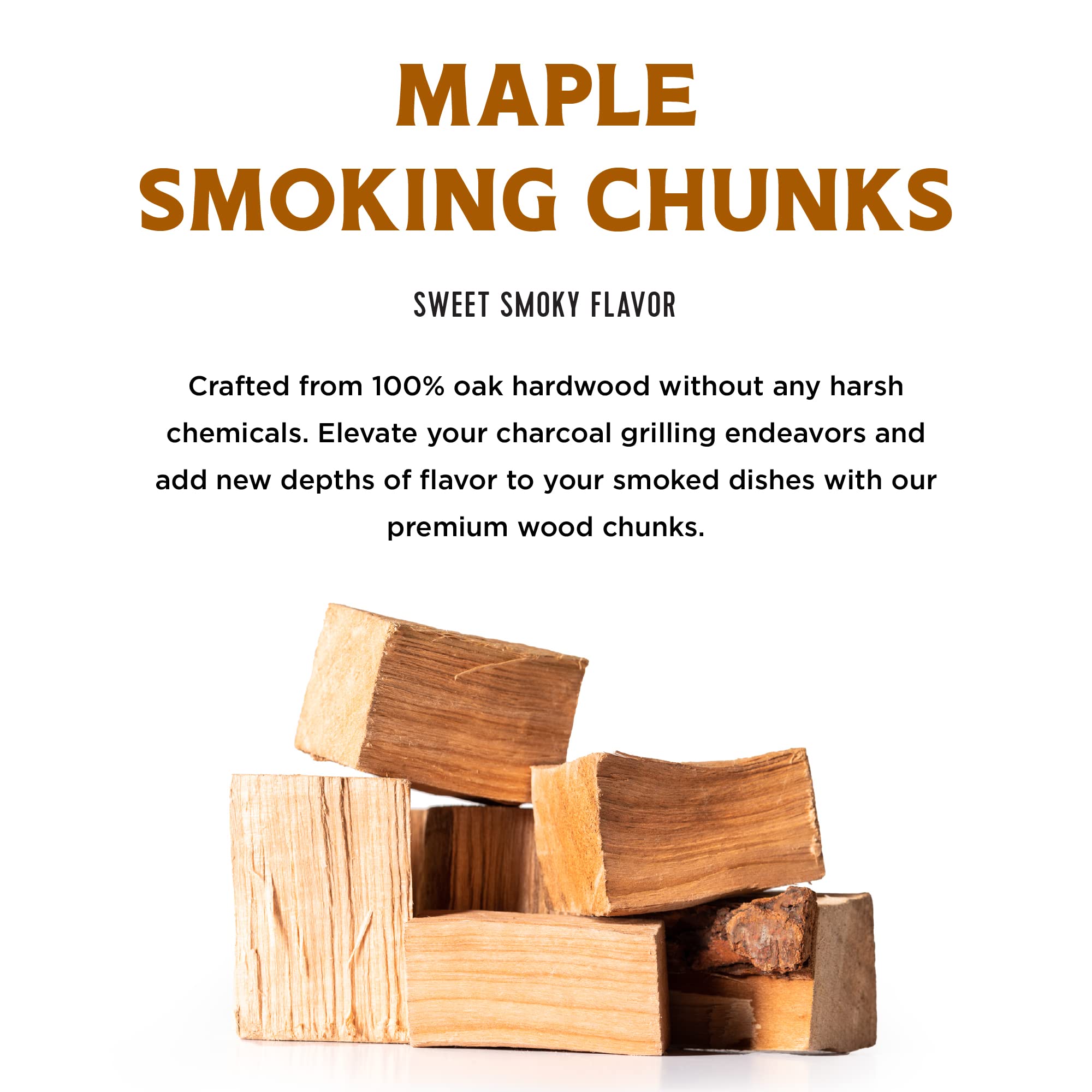 Fire and Flavor maple wood chunks for charcoal grills enhance flavor with mild sweetness.