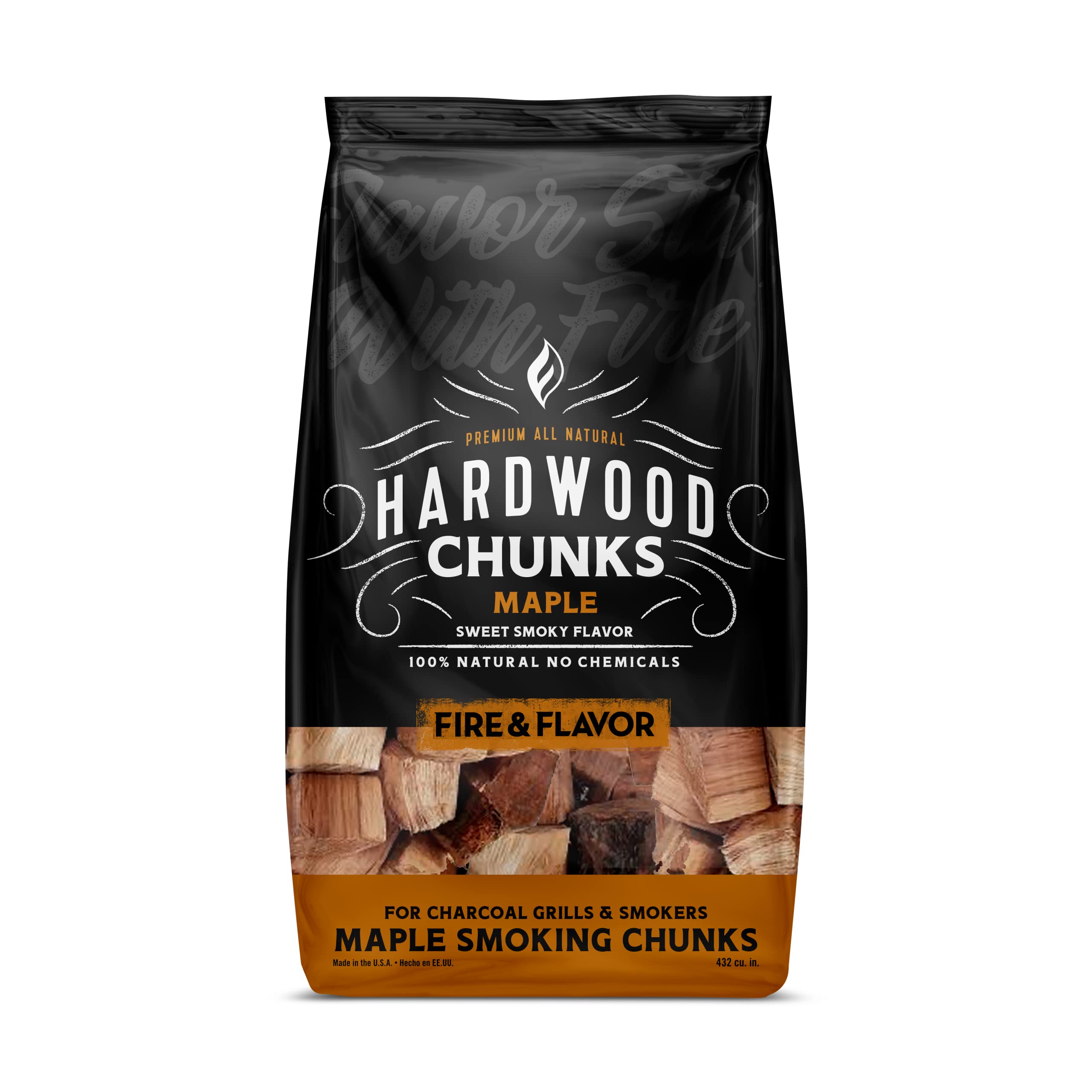 Fire and Flavor maple wood chunks for smoking — large chunks deliver steady smoke.