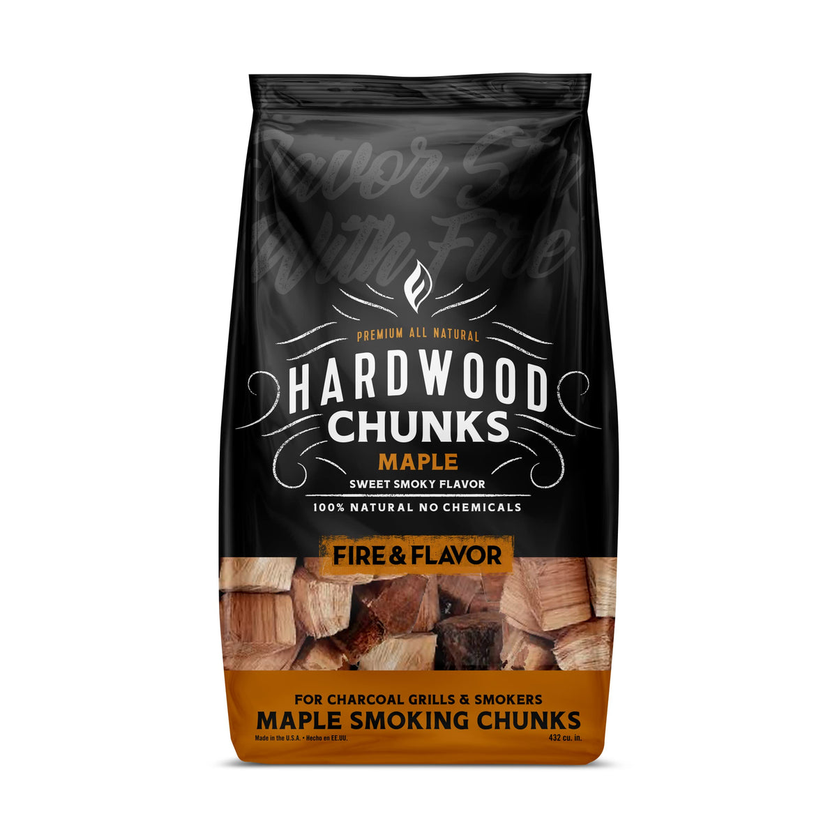 Fire and Flavor maple wood chunks for smoking — large chunks deliver steady smoke.