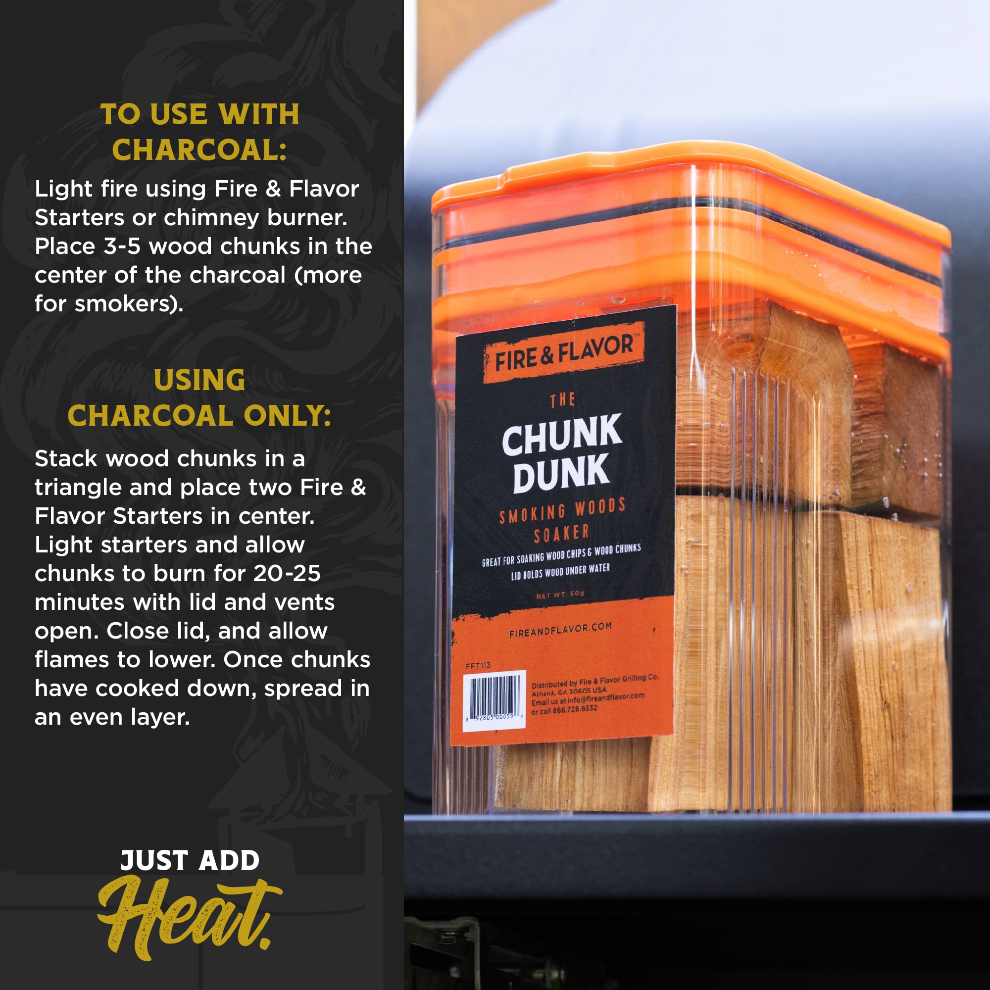 Fire & Flavor oak wood chunks in a perforated foil pan enable easy smoking.