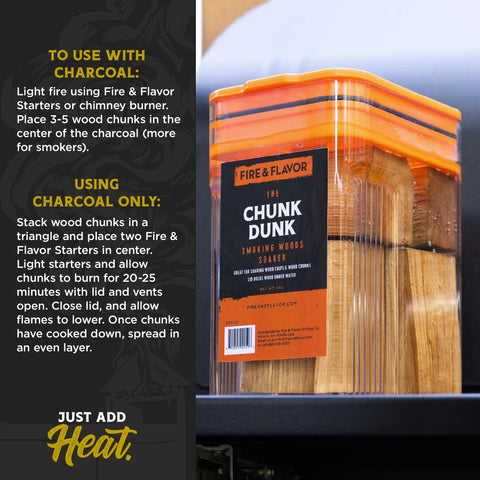 Fire & Flavor oak wood chunks in a perforated foil pan enable easy smoking.