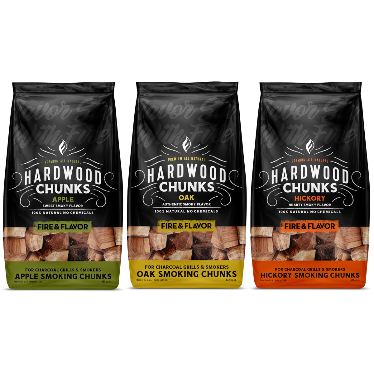 Fire & Flavor oak wood chunks bundle delivers rich smoke for beef and pork.