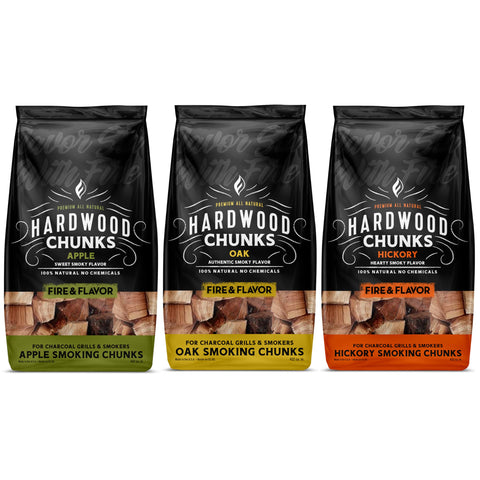 Fire & Flavor oak wood chunks bundle delivers rich smoke for beef and pork.