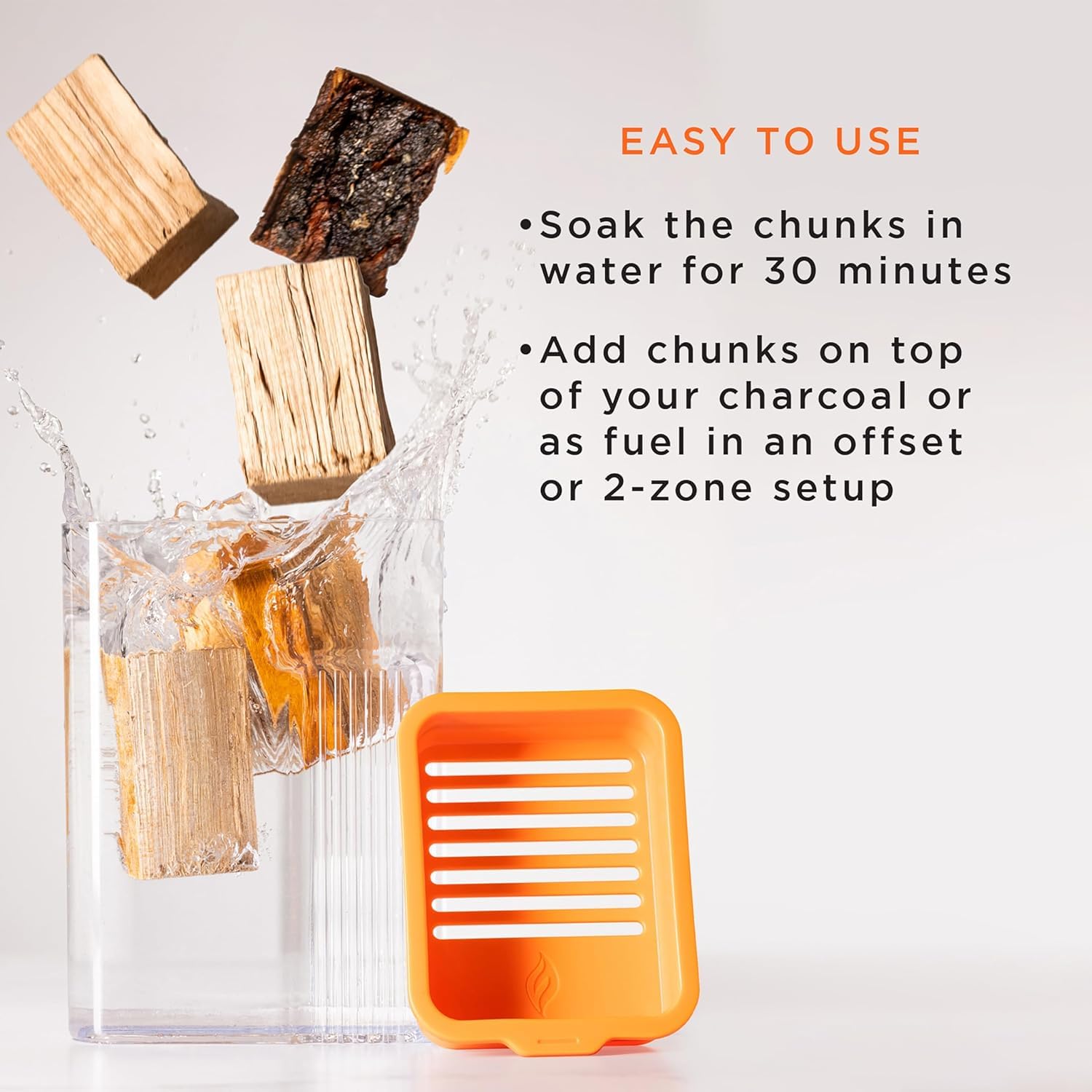 Fire & Flavor wood chunks on a charcoal grill for deeper flavor.