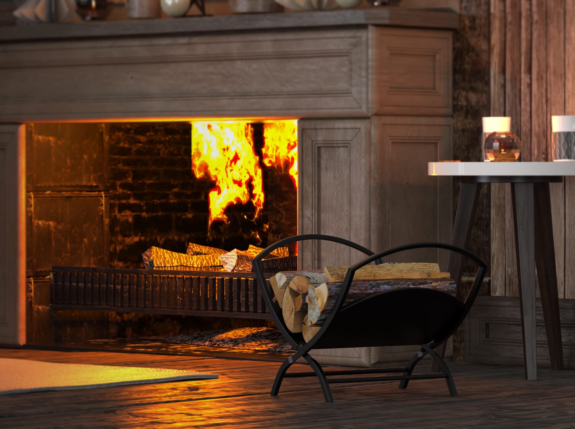 Fire Beauty black firewood rack design blending with decor