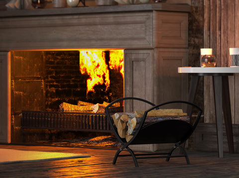 Fire Beauty black firewood rack design blending with decor