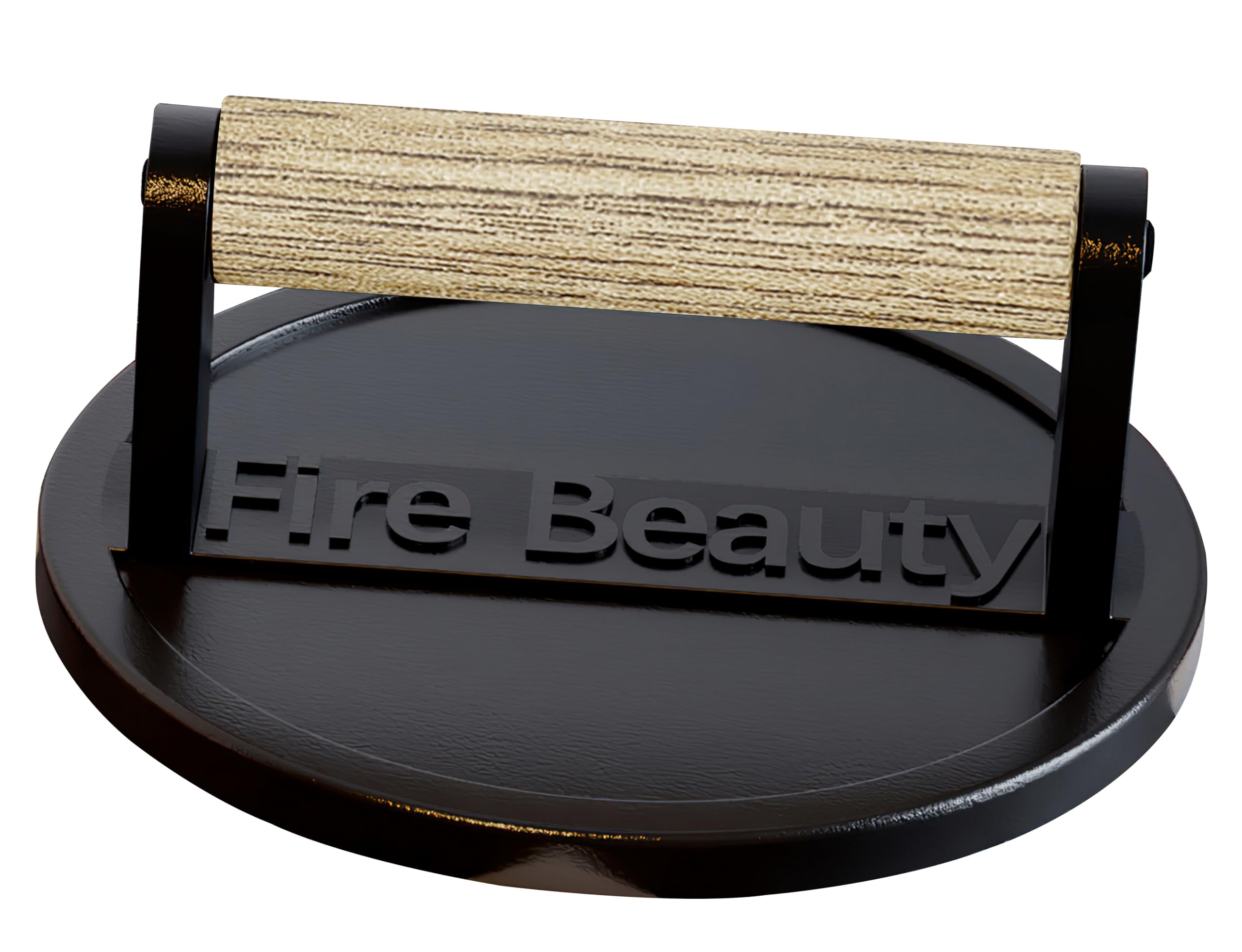 Fire Beauty burger press with 6.5-inch cast iron for even searing and crisp edges.