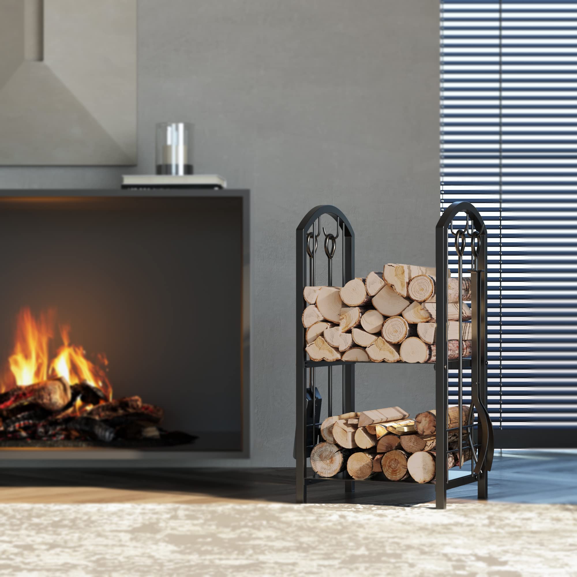 Fire Beauty fireplace tools holders keep shovels and tongs neatly nearby