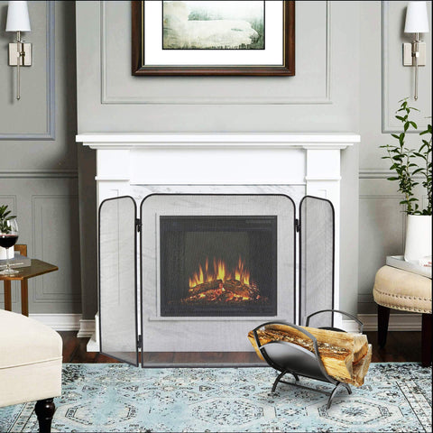 Fire Beauty folding log holder shown in a versatile display setup