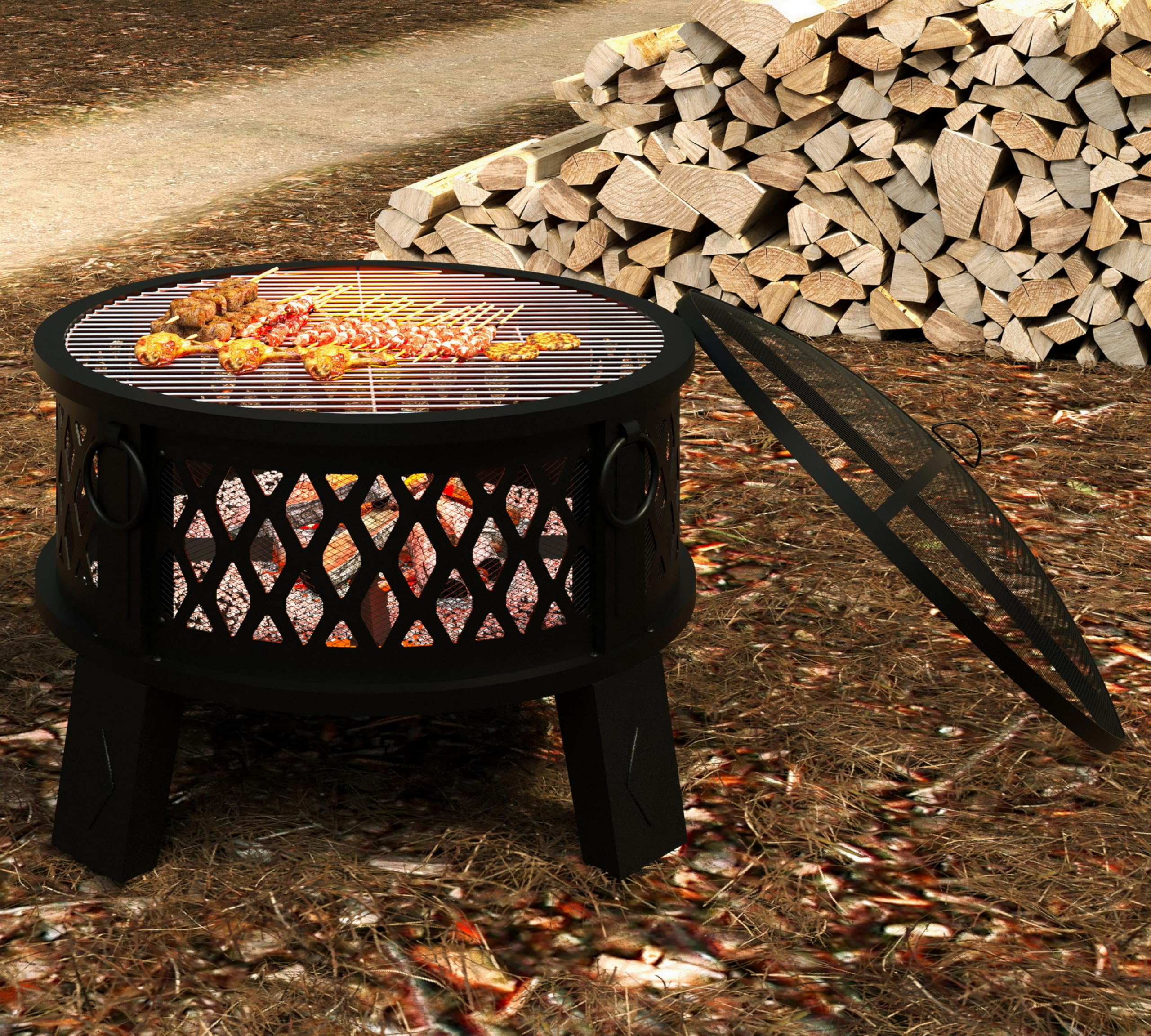 Fire Beauty four welded handles offer easy transport and flexible placement.