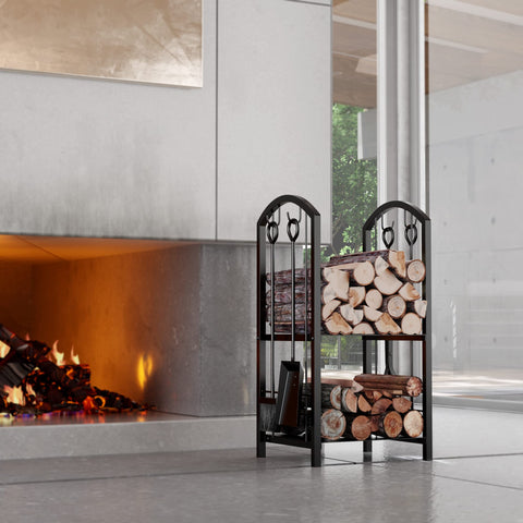 Fire Beauty log rack side view emphasizes the durable 20x20mm frame
