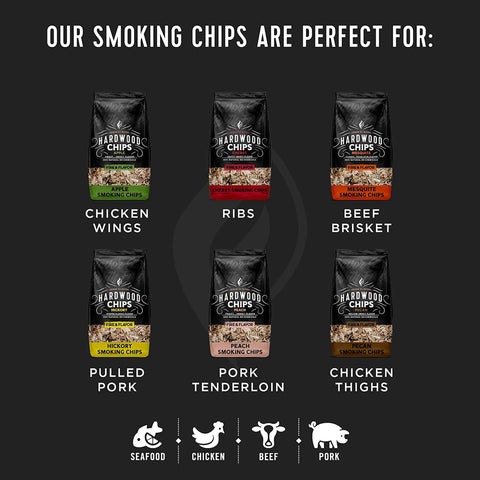 Fire & Flavor hickory wood chips used in smoker box for even smoke.