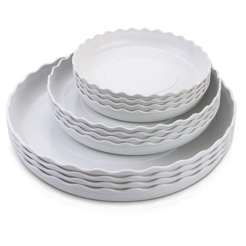 FIREBOOMOON round white saucer complements decor while catching spills.
