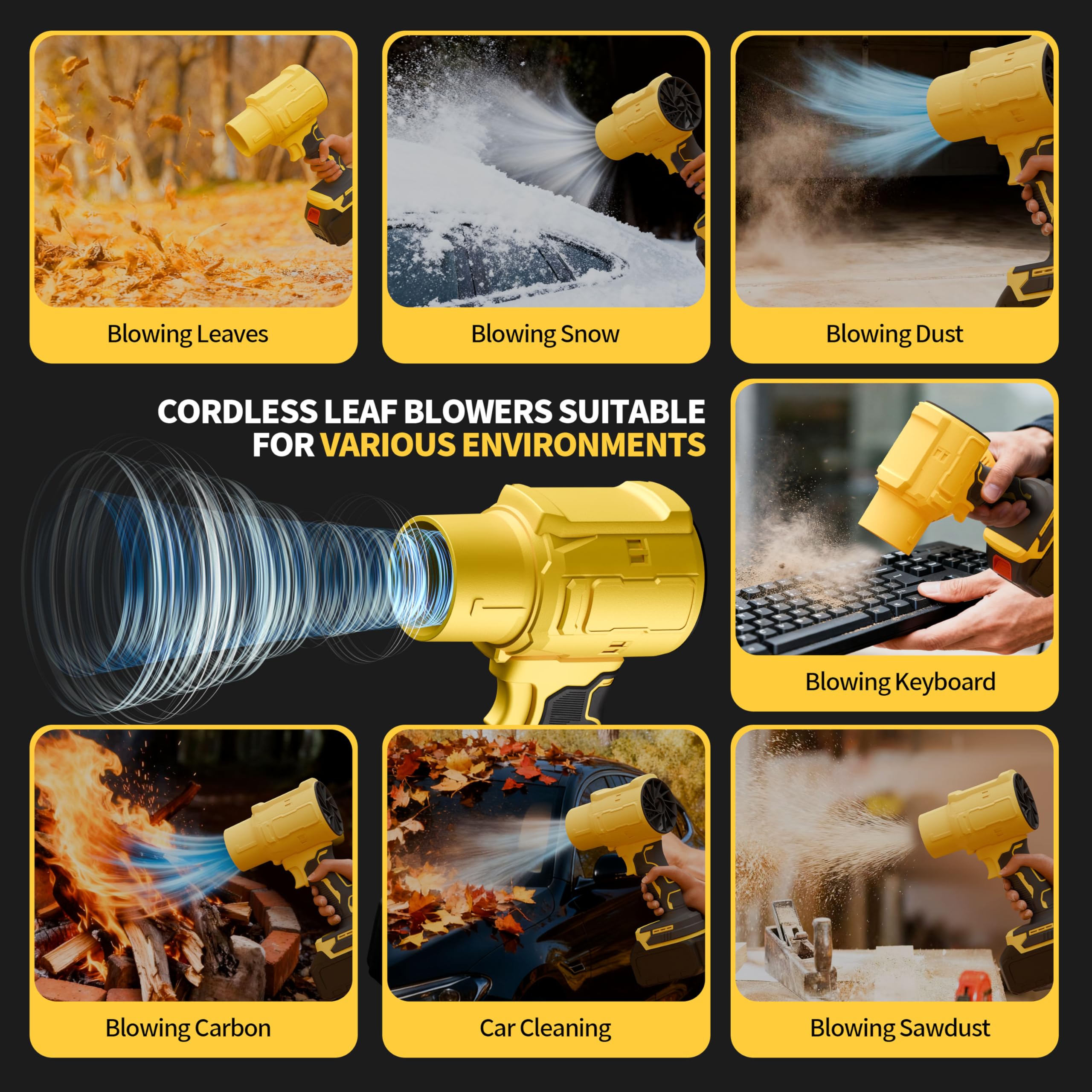 Firehelp blower helps remove water droplets and dust from car surfaces.