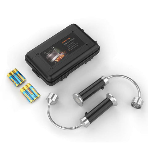 FIREOR night-time cooking with high-visibility grill light for late grilling.