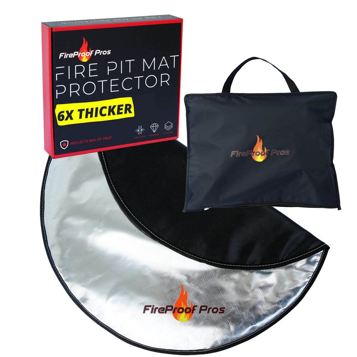 FireProof Pros 36-inch fire pit protector shielding deck surfaces from heat and sparks.