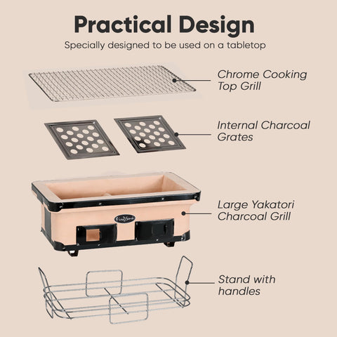Fire Sense Yakatori seventeen-by-ten cooking surface for ample cooking space.