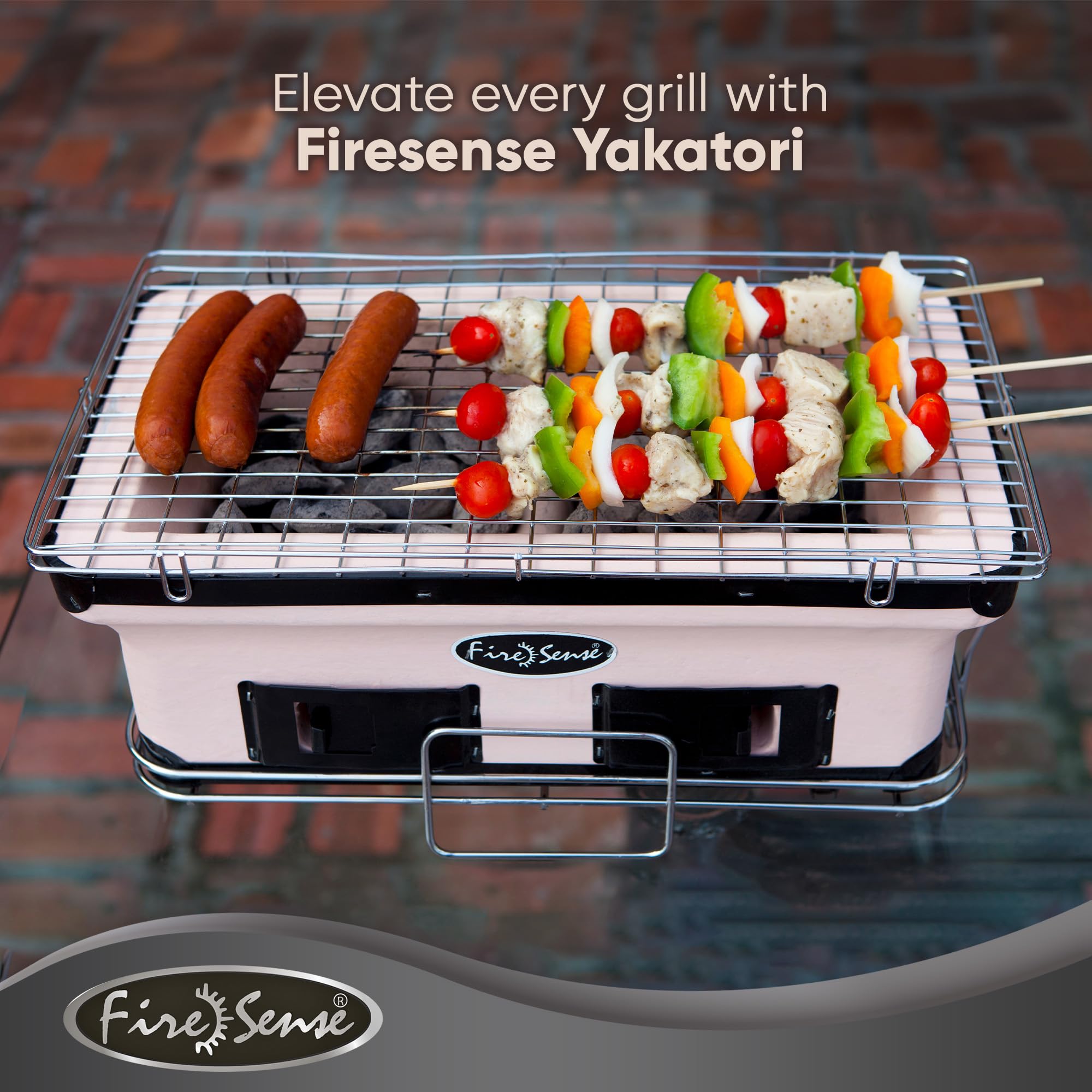 Fire Sense Yakatori stand with handles for easy transport.