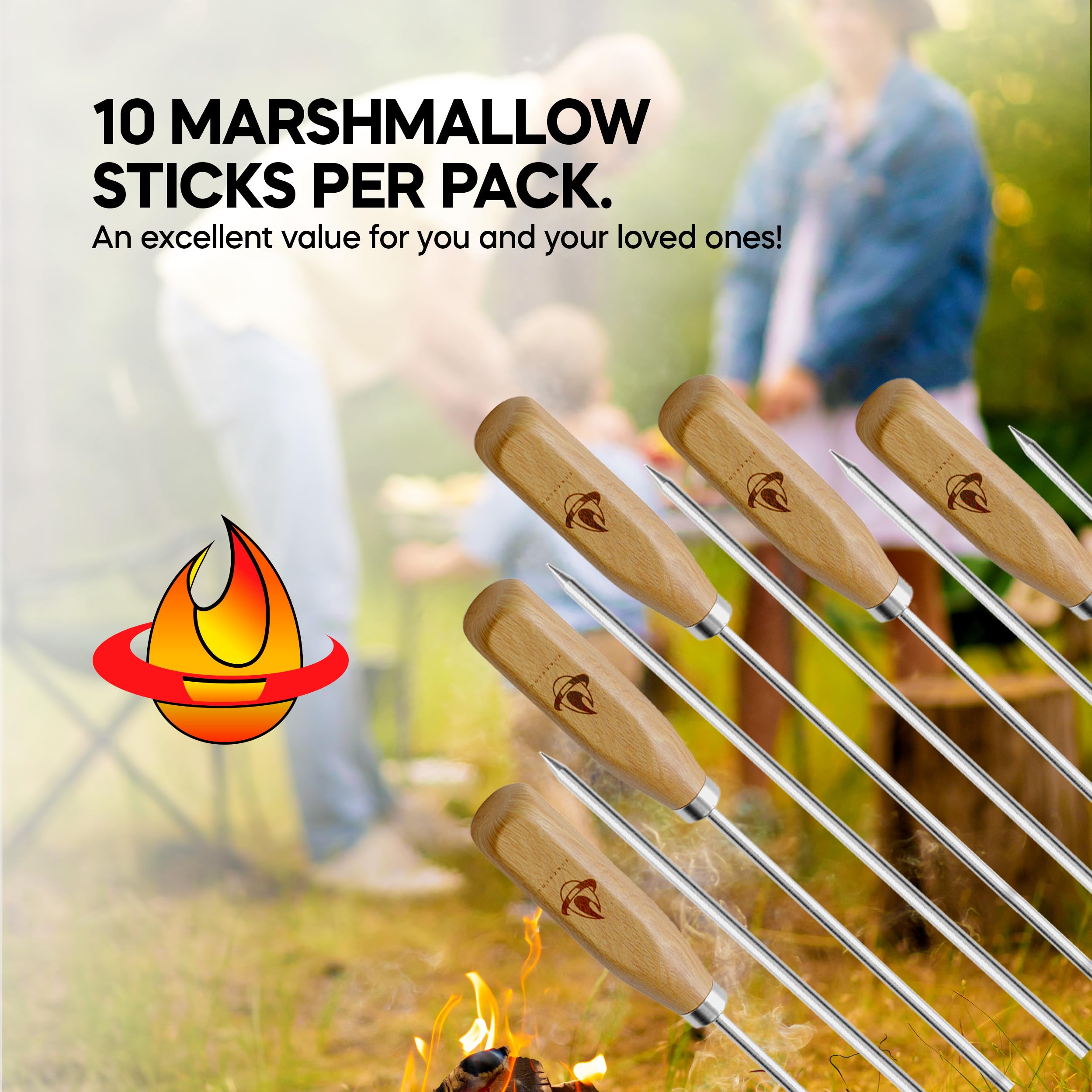 Fireside 10-pack campfire sticks suitable for marshmallows and hot dogs
