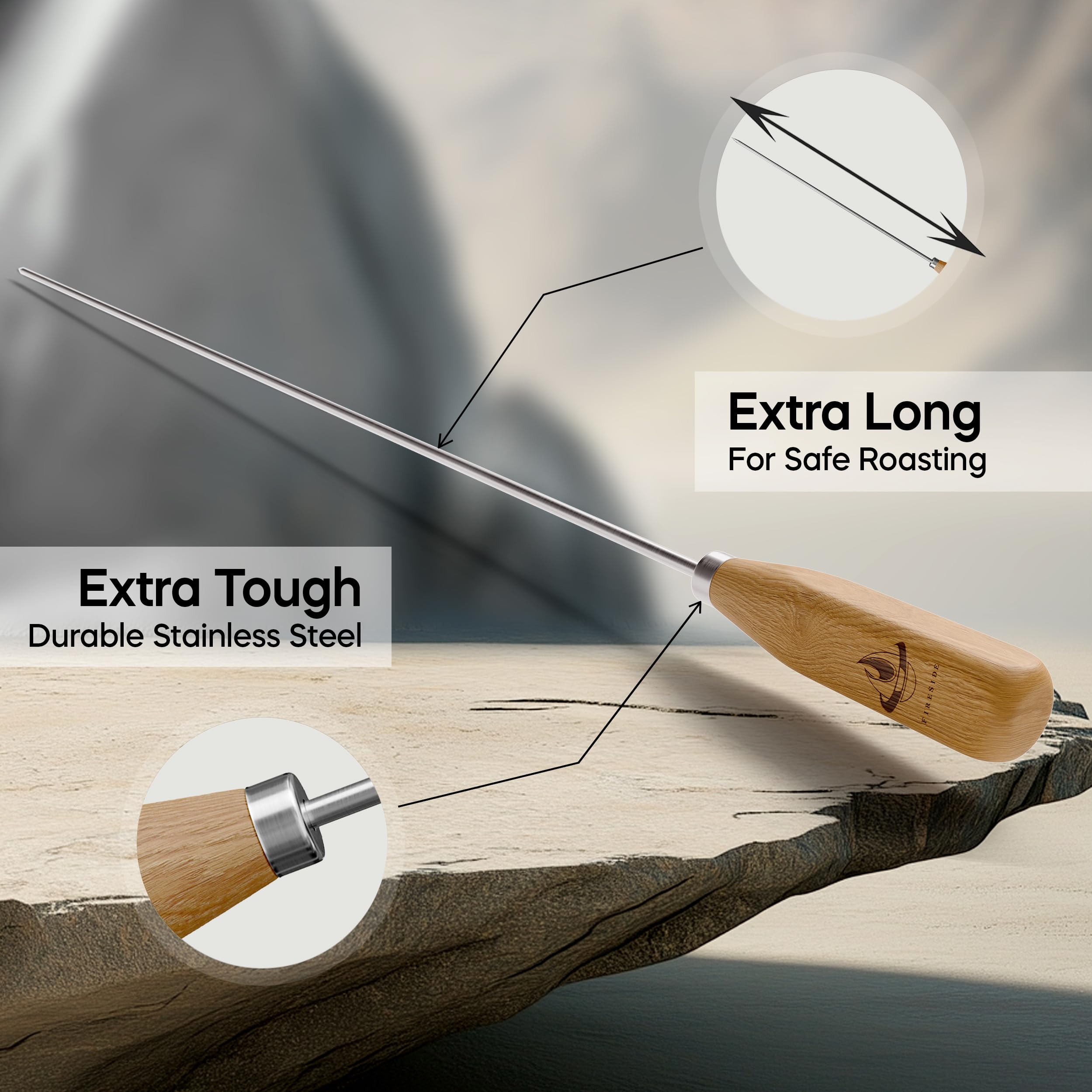Fireside campfire skewers in stainless steel resist rust and heat