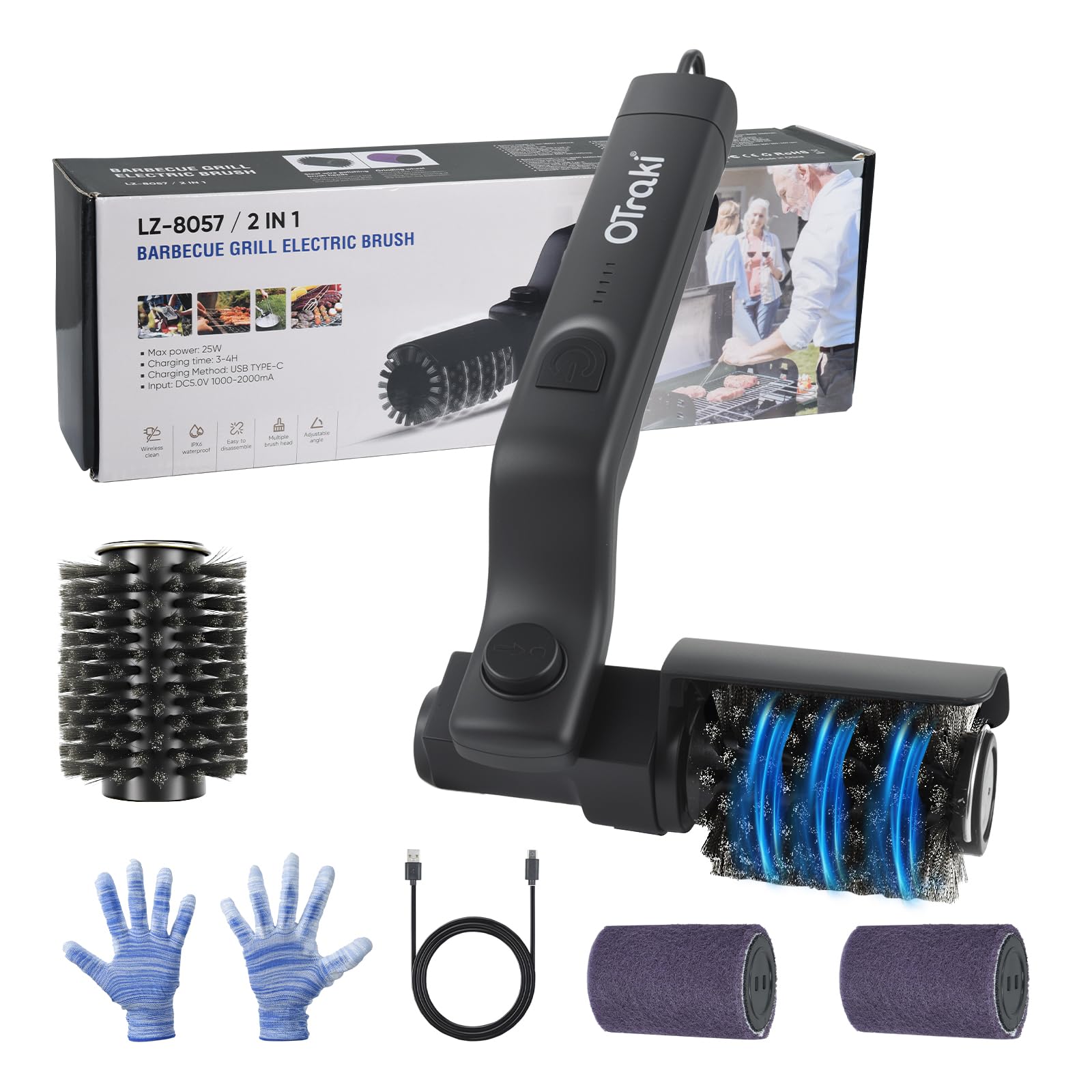 FIRINER electric grill brush with 180° rotating head for safe cleaning.