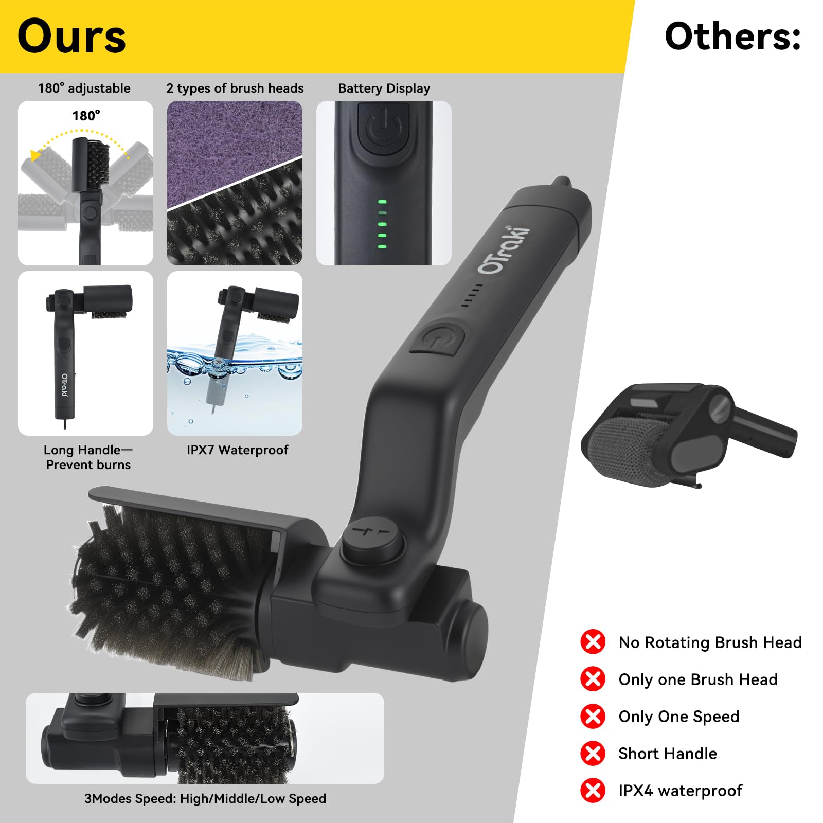 FIRINER brush compatible with charcoal, pellet, electric grills.