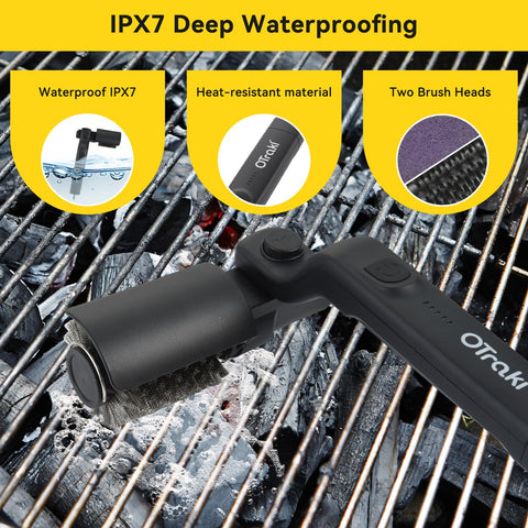 FIRINER electric grill brush high-speed rotation cleans stubborn residue.
