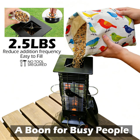 Firmlly feeder shows 360-degree feeding ports attracting birds