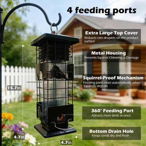 Close-up of Firmlly feeder four feeding ports for multiple birds