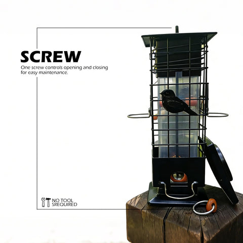 Close view of gravity-activated mechanism on Firmlly feeder