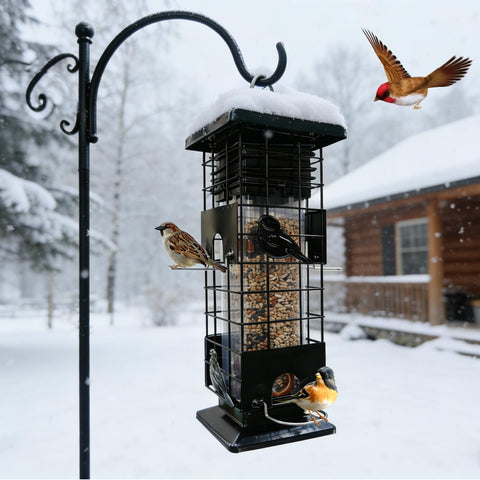 Outdoor hanging setup for Firmlly feeder on a fence or hook