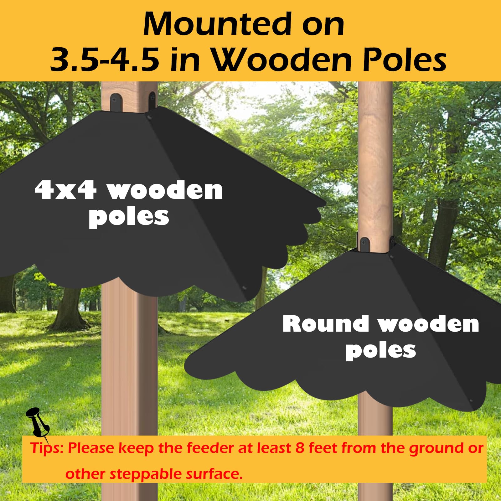 Firmlly outdoor garden baffle blends with wood features while deterring squirrels.