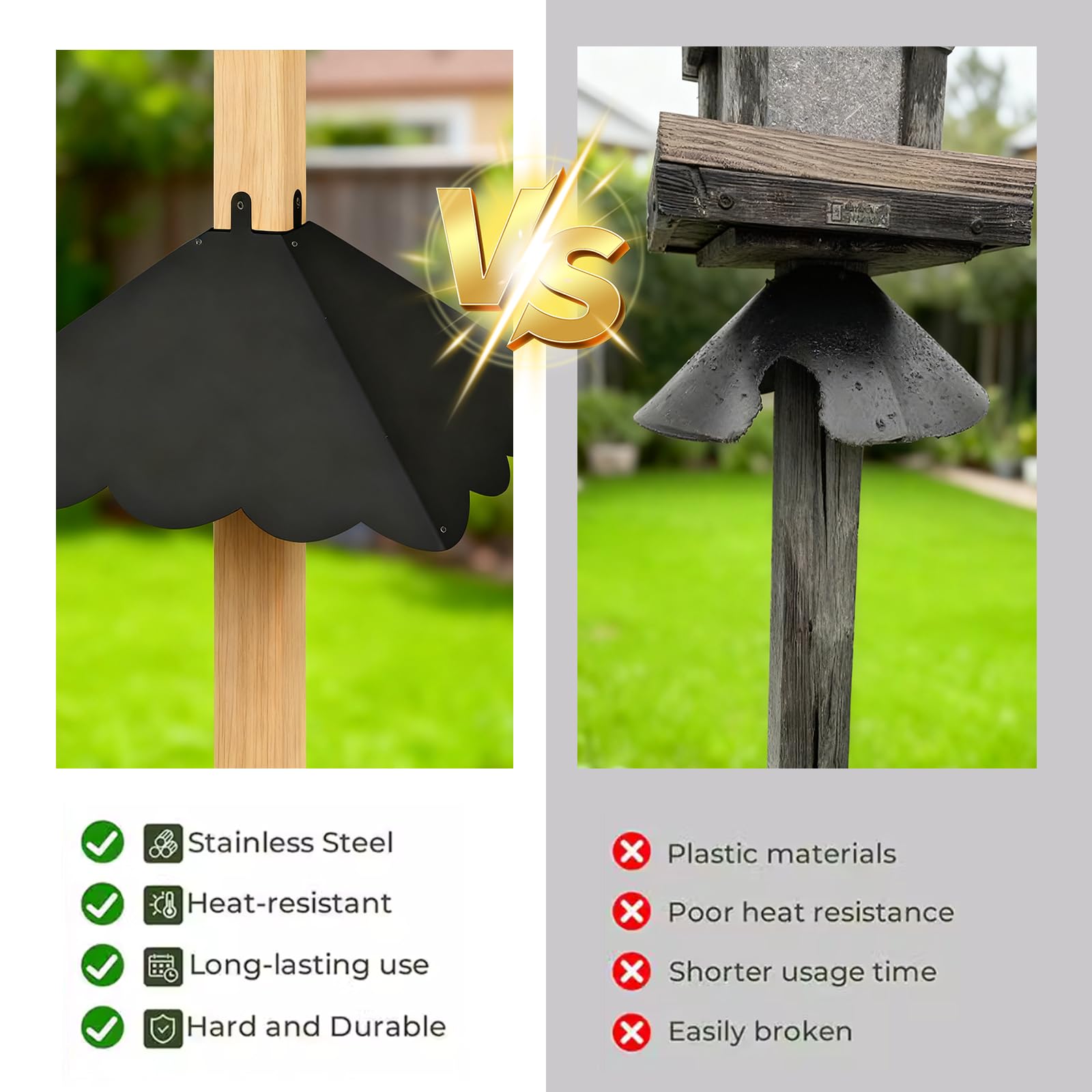 Firmlly weatherproof metal baffle withstands wind and rain for year-round use.