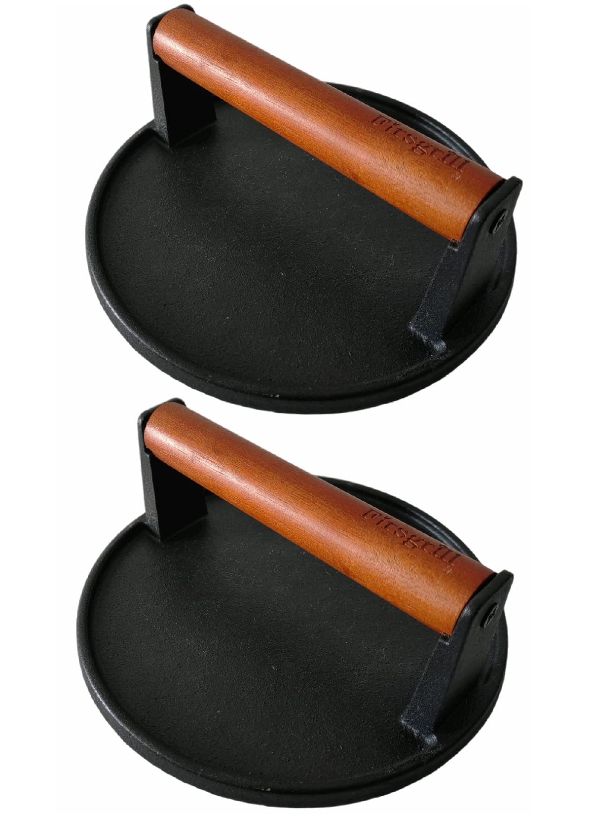 Firsgrill 7.08 inch burger press with wood handle for even sear.