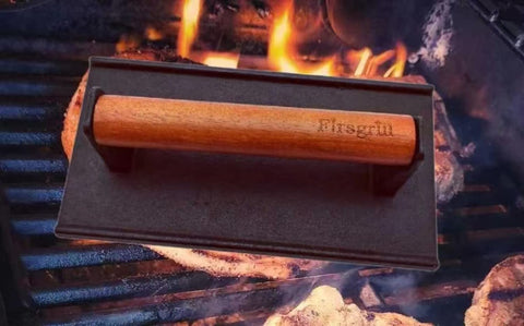 Firsgrill cast iron press close-up showing durable construction for long-lasting use.