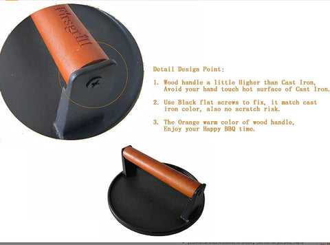 Firsgrill heavy cast iron press showcases durability for frequent bacon and burger prep