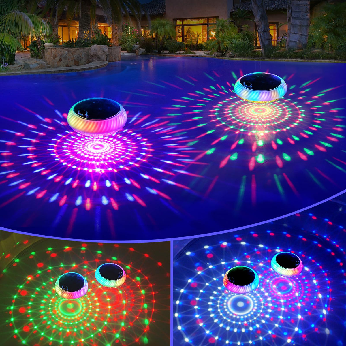 FirstE top lights glow vividly for pool nighttime ambiance