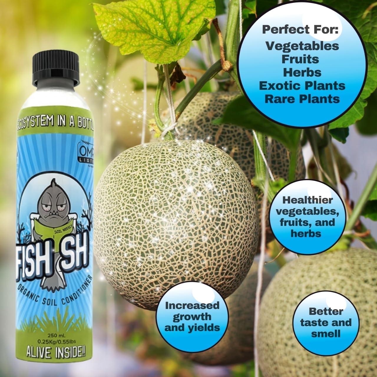 Fish Head Farms organic soil conditioner garden-use shot shows healthier plants and richer soil.